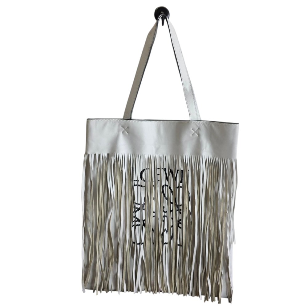 Loewe Vertical fringe logo leather tote bag